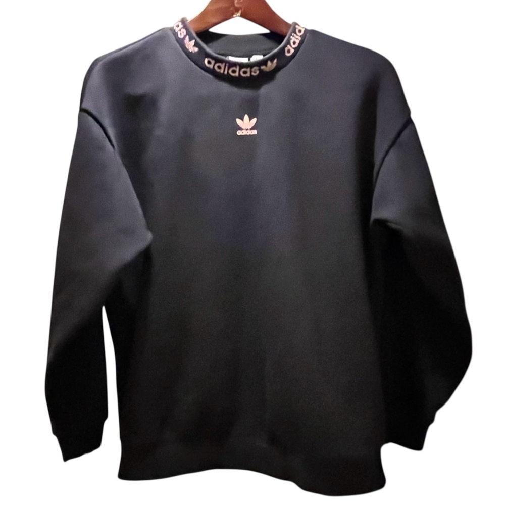 Adidas Originals Black Sweatshirt Trefoil Logo Mock Neck Pullover Rose Gold XS